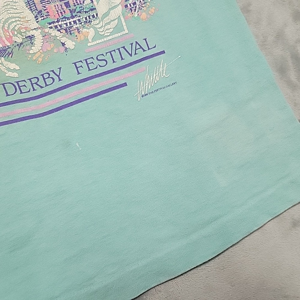 VTG Kentucky Derby Shirt Men M Teal Festival Made In USA Single Stitch 80s 90s - Picture 3 of 12